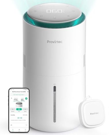 Provirtec MistFree Smart Humidifier for Bedroom, Evaporative Humidifier No White Dust, Auto Humidity & APP Control, 3L Water Tank Easy to Clean, Sleep Mode, Timing, Humidifiers for Home/Office(White)