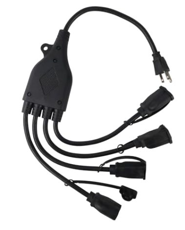 EP 1 to 4 Splitter Extension Cord, Max 1.5 FT End to End (3.6 FT Total), 3 Prong Plug with 4 Extended Outlets, 16AWG/3C SJTW 4 Way Power Cord Splitter Cable for Outdoor Lights Holiday Decor, Black
