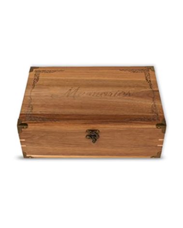 Lignotie Memory Keepsake Box - Large Wooden Box with Hinged Lid - Rustic Decorative Wood Storage Box with Chamois Leather Lining