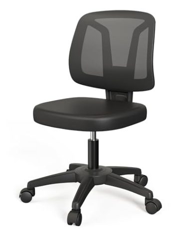 iCoudy Armless Office Chair Ergonomic Swivel Small Computer Desk Chairs No Armrests with Wheels Adjustable Height Black Task Chairs Without Arms for Small Spaces