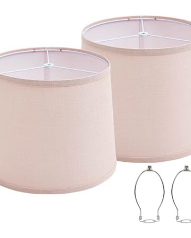 Lampshades Set of 2 for Table Floor Lamp, Drum Lamp Shades, 12.7" Top x 12.7" Bottom x 10" High, Natural Linen Hand Crafted, Lamp Shade Harp Holder Included