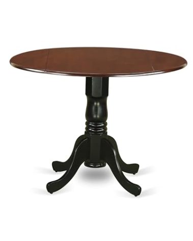 East West Furniture DLT-MBK-TP Dublin Dining Room Table - a Round kitchen Table Top with Dropleaf & Pedestal Base, 42x42 Inch, Mahogany & Black