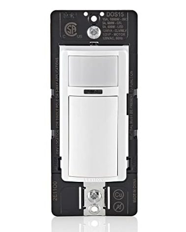 Leviton Decora Occupancy Motion Sensor in-Wall Switch, Auto-On or Manual-On, 15A, Single Pole, Multi-Way or Multi-Sensor, DOS15-1LZ, White with Ivory, Light Almond Faceplates