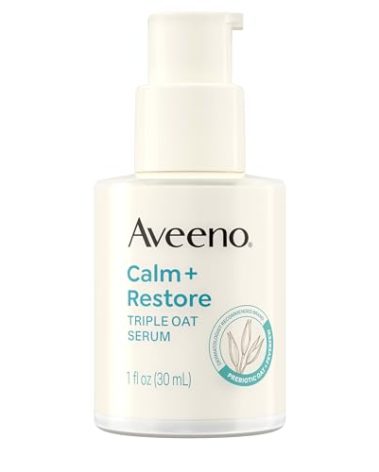 Aveeno Calm + Restore Triple Oat Hydrating Face Serum for Sensitive Skin, Gentle Lightweight Facial Serum Instantly Smooths Skin, Non-Comedogenic, Hypoallergenic & Fragrance-Free, 1 fl. oz