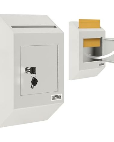 Durabox Drop Box Deposit Safe 10 x 4 x 16” Heavy Duty Steel with Slim Profile Wall Mailbox with Wide Deposit Slot for Letters, Documents Checks and Cash for Home, Office & Commercial (W300) (Gray)