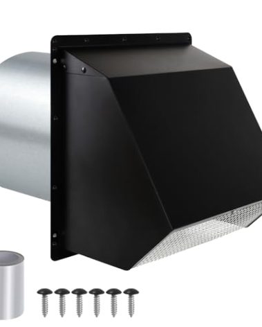 8 Inch Wall Vent Hood Wall Exhaust Vent Cover Outdoor Hooded Wall Vent with Screen and Damper,Wall Vent Cover Cap Exterior Air Exhaust for Kitchen Range Hood HVAC Duct Dryer Vent,Galvanized Steel