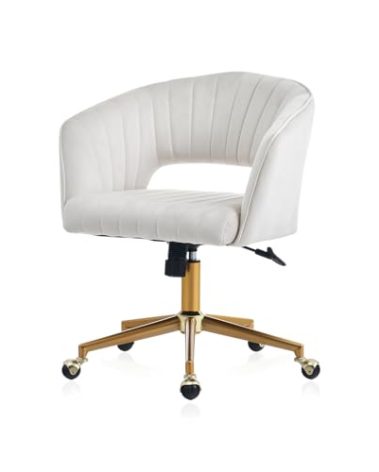 FENFSHE Vanity Chair with Back 360 Swivel Armchair and Gold Base, Criss Cross Chair with Wheels for Vanity Home Office, Living Room, Bedroom and Study (Beige)