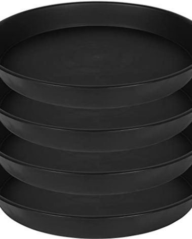 Bleuhome 4 Pack of 18 19 inch Plant Saucer Drip Tray, Heavy Duty Large Deep Plant Saucers for Pots, Bath Baths Bowl, Plastic Flower Planter Water Trays for Indoors Outdoor (19", Black)
