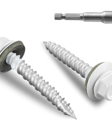 Bnuok Metal Roofing Screws #10 × 1 1/2 Inch, 220pcs White Ruspert Coating Hex Head Sheet Metal Roof Screws, Self Starting Metal to Wood Siding Screw, EDPM Rubber Washers