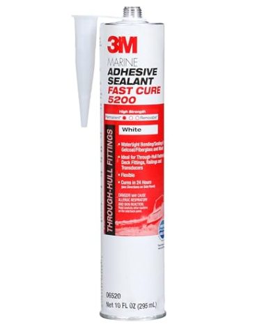 3M Marine Adhesive Sealant Fast Cure 5200 (06520) Permanent Bonding and Sealing for Boats and RVs Above and Below the Waterline Waterproof Repair, White, 10 fl oz Cartridge