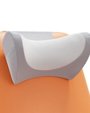 PouHenier.jh Ergonomic Recliner Neck Support Pillow, Small Memory Foam Headrest Cushion to Hang over Back of Patio Arm Chair, Head Stabilizer for Napping on Couch, Side Rear Storage Pocket, Gray White