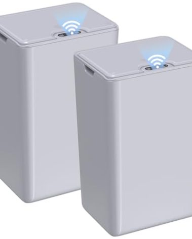 jinligogo 2Pack Bathroom Small Trash Can with Lid, 4 Gallon Touchless Automatic Garbage Can Slim Waterproof Motion Sensor Smart Trash Bin for Bedroom, Office, Living Room-Grey
