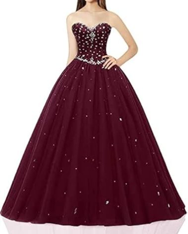 Likedpage Women's Sweetheart Ball Gown Tulle Quinceanera Dresses Prom Dress (US8, Dark Burgundy) … …