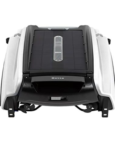 Betta SE Solar Powered Automatic Robotic Pool Surface Skimmer Cleaner with 24/7 Continuous Cleaning Battery Power and Re-Engineered Twin Salt Chlorine Tolerant Motors (White)