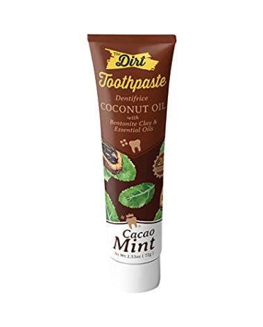 THE DIRT Coconut Oil Toothpaste - Fluoride & Gluten Free - Natural Oral Care for a Refreshing Smile - Cacao Mint Flavor (72g: 10 Weeks Supply)