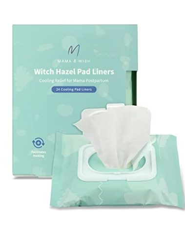 Mama & Wish Witch Hazel Pad Liners for Postpartum Care (24 Count) | Full-Length Cooling Perineal Pads Liner | Postpartum Essentials | Ice Pads Postpartum Liner - Witch Hazel Pads for Postpartum Care