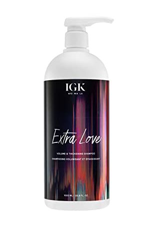 IGK EXTRA LOVE Volume & Thickening Shampoo Liter| Lightweight + Supports Scalp + Balance Oil | Vegan + Cruelty Free | 33.8 Oz