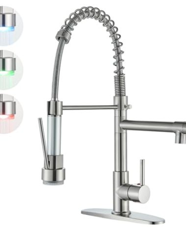 Pull Down Kitchen Sink Faucet with LED Brushed Nickel High Arc Kitchen Sink Faucet One Hole Or 3 Hole NeierThodore Commercial Kitchen Faucet