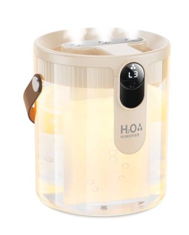 KIMMOO Rechargeable Portable Top Fill Humidifier, Smart Humidifiers for Bedroom, Night Light, 1.4L Cool Mist Humidifier for Office Home Plant Baby, 3-Speed Mist Control, Quiet, Auto Shut-Off (Beige)