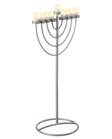 Large Modern Silver 9 Branch Lighting Thin Pipe Hanukkah Menorah, Metal-Aluminum