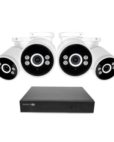 Swann AdvancedX Wired NVR 4K Security Camera System, 8 Channels, 4 PoE Cameras Outdoor, 1TB HDD Storage, Color Night Vision, Smart AI Video Analytics/Alerts, Motion Detection, 24/7 Recording