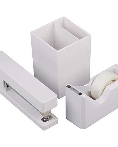 JAM PAPER Desk Trio Pack - White - Stapler, Tape Dispenser & Pen Holder - 3/Pack
