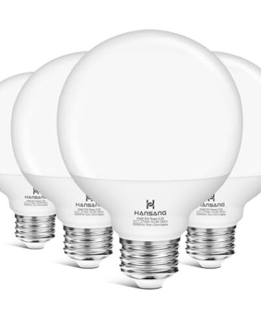 hansang G25 LED Vanity Light Bulb 5W (60W Incandescent Equivalent) 2700K Soft White,Decorative Globe Light Bulbs,E26 Base,500LM Perfect for Bathroom/Vanity Makeup Mirror,Non-Dimmable,4 Pack