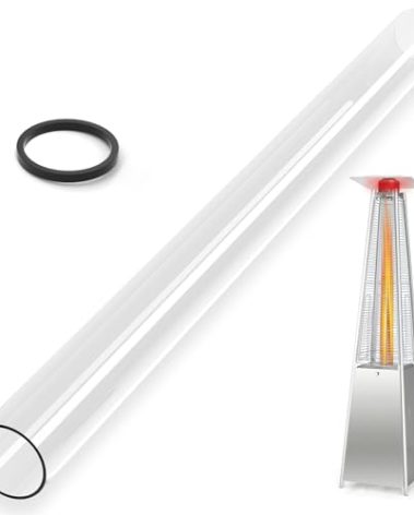 Patio Heater Glass Tube Replacement with Rubber Ring, 49.5″ Tall 4″ Diameter, Quartz Glass Tube Fit Four-Sided Pyramid Flame Outdoor Heaters Compatible with Hiland, Fire Sense