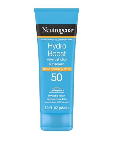 Neutrogena Hydro Boost Moisturizing Water Gel Sunscreen Lotion with Broad Spectrum SPF 50, Water-Resistant & Non-Greasy Hydrating Sunscreen Lotion, Oil-Free, 3 fl. oz, 3 Pack