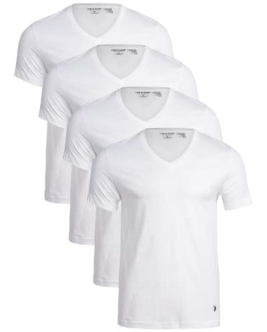U.S. Polo Assn. Men’s Undershirt – 4 Pack V-Neck Short Sleeve T-Shirt, White, X-Large