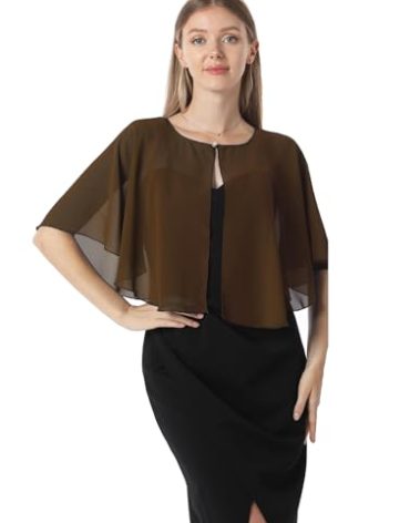 Hotshawl Chiffon Capelet Women's Soft capes Shawls and Wraps for Evening Dress Wedding Cape Cover Up (Brown)