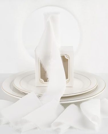MEEDEE White Chiffon Ribbon 3 Inch White Fringe Ribbons Chiffon Silk Frayed Edge Ribbon Wide Chiffon Ribbons for Crafts, Flower Bouquet, Wedding Favors Wrapping (2 Rolls 10 Yards)