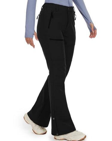 Cycorld Women's Snow Ski Pants Fleece Lined Waterproof Softshell Insulated Flare for Snowboarding Hiking Winter Outdoor(Black, 14)