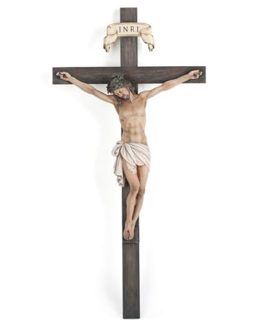 BC Catholic Crucifix Wall Cross 16" H Jesus Christ Indoor Home Decor Religious Collectable Gifts Renaissance Sculpture Handmade by Buildclassic