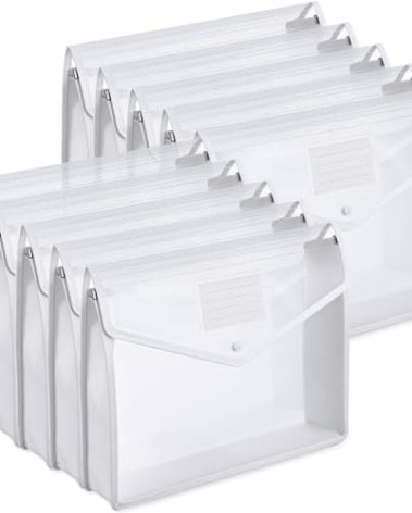 10 Pieces Plastic File Folders Envelope Expanding File Wallet Organizer Documents Folder with Snap Closure and Pocket B4 Waterproof Transparent Pouch for School Office(White,Horizontal)