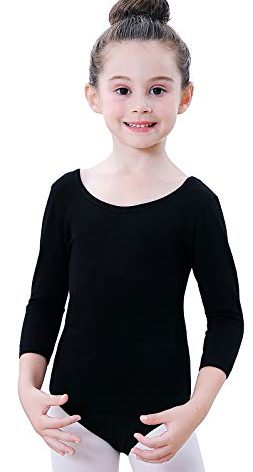 Soudittur Girls Leotard Black Ballet Dance Top Long Sleeve Bodysuit for Teens 4-5Y