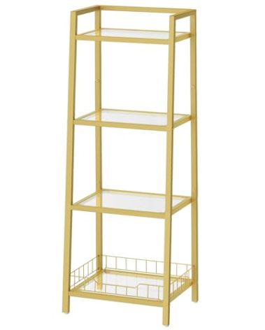 HOOBRO Gold Glass Shelf Stand, 4 Tier Standing Shelf Unit, Bathroom Organizer and Storage, Floor Storage Shelves Waterproof, for Bathroom, Laundry, Toilet, Tempered Glass, Gold GD79CJ01