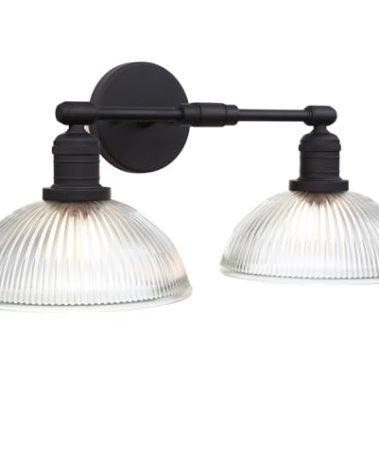 Yosoan 2-Light Indoor Wall Sconce with Striped Shade, Modern Vanity Light Vintage Industrial Single Wall Mounted Lamp Hardwired Clear Bowl Glass Shade for Living Room Kitchen Bedroom Home Decor(Black)