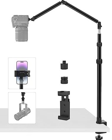 Tinpops Camera Mount Desk Stand, Flexible Overhead Camera Mount, Webcam Table C-Clamp Multi Mount for Photography Videography Live Stream (Magic Arm Stand)