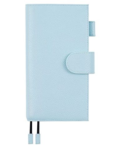 Moterm Leather Cover for Hobonichi Weeks - Fits Hobonichi Weeks/Weeks Mega, with Back Pocket (Pebbled-Light Blue)