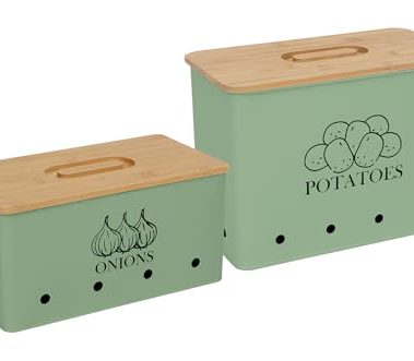 Gdfjiy Potato Onion Kitchen Storage Canisters,Storage Bin For Kitchen 2 Pack Set,potatoe, Potato Storage Box，storage And Long Shelf Life With Aerating Tin Storage Holes-Green