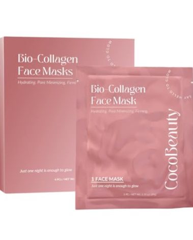 COCOBEAUTY Bio Collagen Face Mask – Hydrating & Anti-Aging Korean Collagen Sheet Masks, Deep Hydration, Smooths Fine Lines, Overnight Face Mask for Radiant Skin (4 pcs)