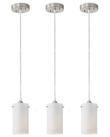 Eietonte 1-Light Mini Pendant Light Fixtures, Modern Chandelier Hanging Ceiling Light with White Frosted Shade, Brushed Nickel Pendant Lighting Adjustable Height, 3 Pack