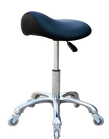 FRNIAMC Professional Saddle Stool with Wheels Ergonomic Swivel Rolling Height Adjustable for Clinic Dentist Beauty Salon Tattoo Home Office (Black)