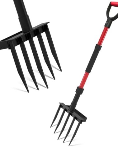 Pitch Fork for Garden, 5-Tine Heavy Duty Pitchfork for Loosening Soil, 41 Inch Gardening Fork for Digging, Composting, Spading, Cultivating Soil, Metal Fork Head with Fiberglass Handle, D-Grip