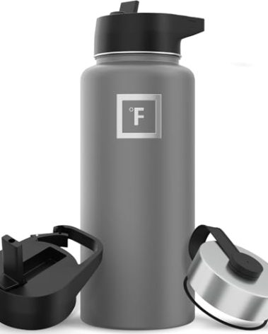 IRON °FLASK Camping & Hiking Hydration Flask with Straw, Wide Mouth Insulated Stainless Steel Sports Water Bottle - 32 oz Graphite