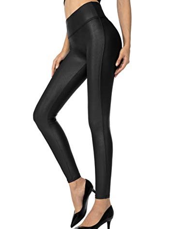 SANTINY Women's 25.5''/27'' Faux Leather Leggings Pants Stretch High Waisted Tights for Women(Black_M)