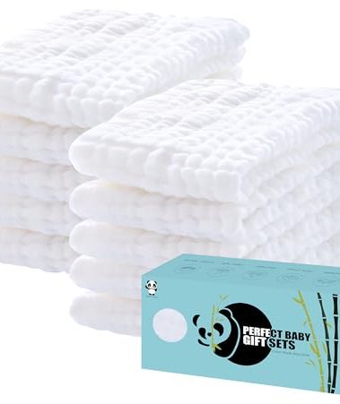 HIPHOP PANDA 10 Pack 6-Layers Muslin Burp Cloths Large - Durable 100% Cotton - Baby Essentials Extra Absorbent and Soft Boys & Girls Rags for Newborn Registry (White, 20" X10")