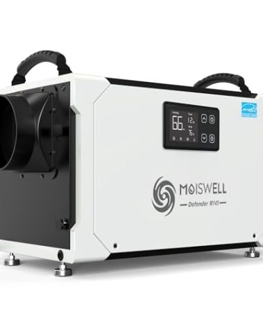 Moiswell 145 Pint Commercial Dehumidifier with Drain Hose for Crawl Spaces, Basements, Industry Water Damage Unit, Large Capacity, Compact, Portable, Auto Defrost, Memory Starting