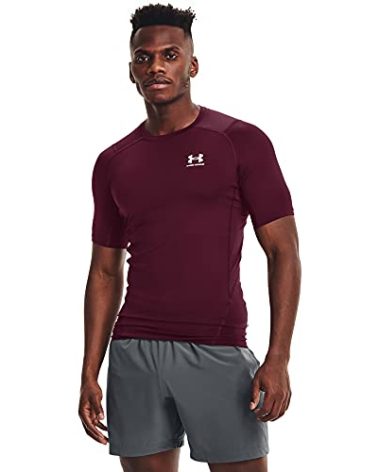 Under Armour Men's Armour HeatGear Compression Short-Sleeve T-Shirt , Maroon (609)/White, Medium Tall